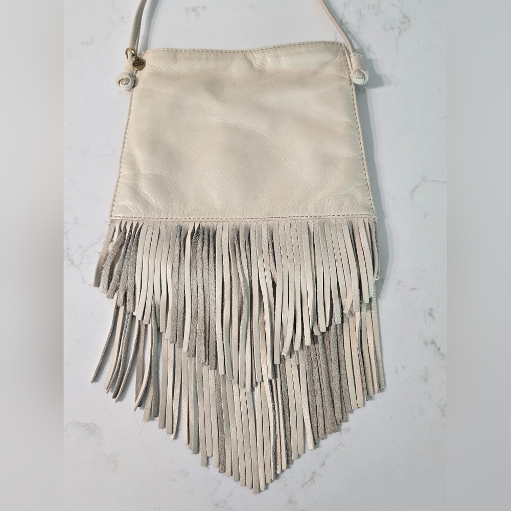 Hobo Cream Leather Fringe Crossbody